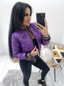 Krótka kurtka pikowana Aloha z ozdobnymi ściągaczami - fioletowa