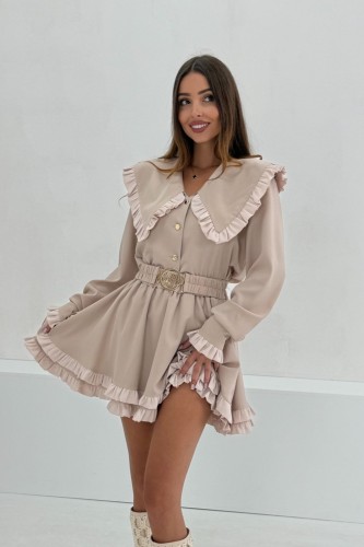 Komplet Vasari Elizabeth  z paskiem i złotą klamrą  - jasny beż