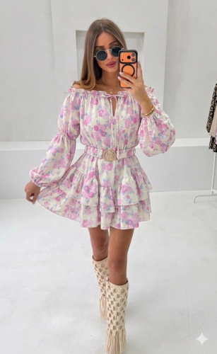 Kombinezon Vasari Rodos z paskiem i złotą klamrą  - jasny beż w kwiaty