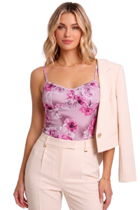 Top bluzka na ramiączka pod garnitur w kwiaty - fioletowy w różowe kwiaty