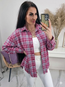 Bawełniana klasyczna koszula w kratę Malaga - czerwona z błękitem