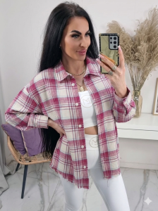 Bawełniana klasyczna koszula w kratę Malaga - różowa z białym