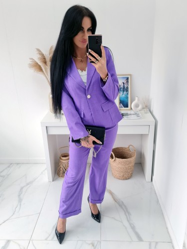 Garnitur damski Chloe marynarka + spodnie z szeroką nogawką  - fioletowy