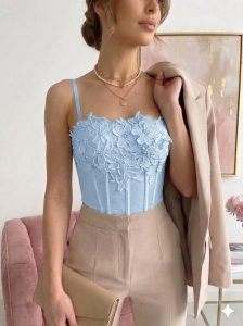 Elegancki Gorset z Kwiatami Top pod garnitur Collet modelujący z fiszbinami  - błękitny baby blue