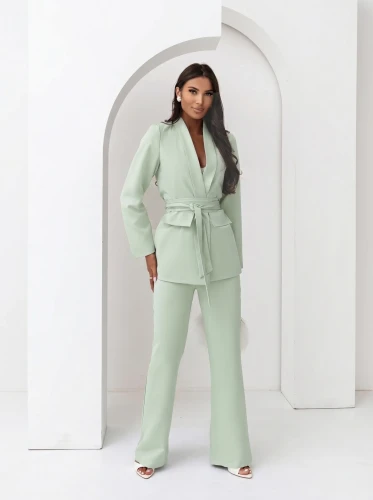 Klasyczny damski  garnitur komplet z paskiem Tessa - jasna mięta