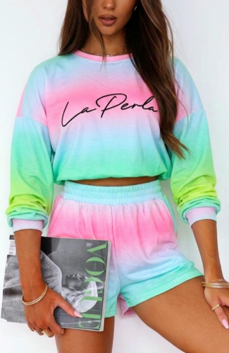 Welurowy dres Rainbow La Perla bluza z logo + krótkie spodenki  - ombre 2