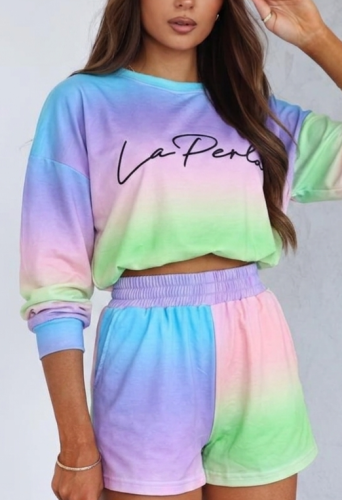 Welurowy dres Rainbow La Perla bluza z logo + krótkie spodenki  - ombre 4