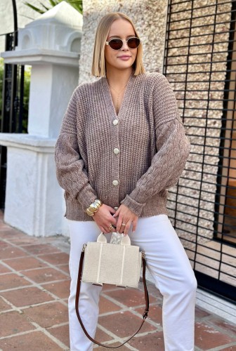 Sweter rozpinany z wełną Fabia polski producent Sploty premium -  cappuccino mokka