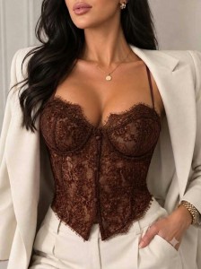 Elegancki Gorset Top Mirella pod garnitur modelujący z fiszbinami - czekoladowy brąz