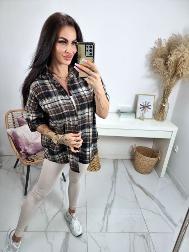 Klasyczna flanelowa koszula w kratę czekoladowa Cozy 