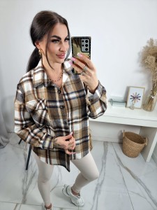 Katana  koszula flanelowa w kratę domieszką wiskozy czekolada brąz Silent  