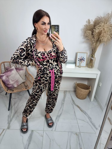 Welurowy dres 3 częściowy premium La Perla bluza + bluzka + spodnie - pantera