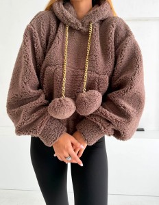 Bluza polar Teddy Vasari z pomponami - mleczna czekolada