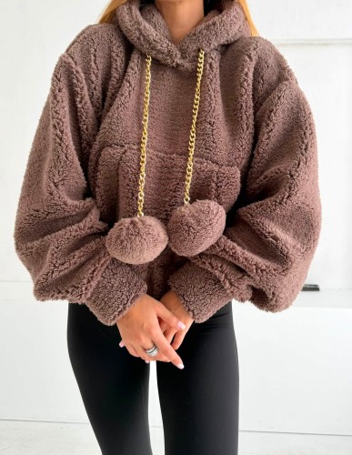 Bluza polar Teddy Vasari z pomponami - mleczna czekolada