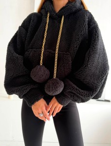 Bluza polar Teddy Vasari z pomponami - czarna