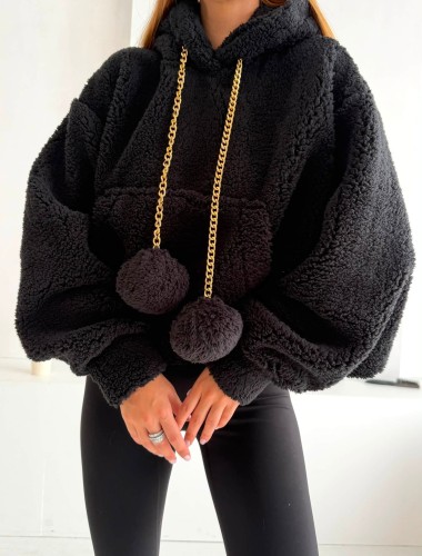 Bluza polar Teddy Vasari z pomponami - czarna