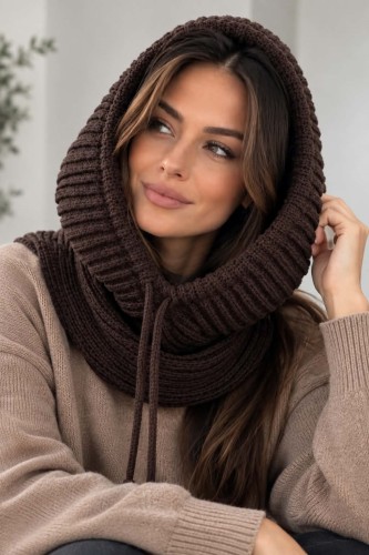 Komin z kapturem balaclava Autumn regulowany wełna polski produkt  - czekolada brązowy