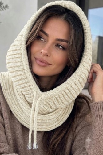 Komin z kapturem balaclava Autumn regulowany wełna polski produkt  - jasny beżowy