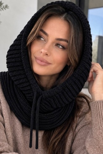 Komin z kapturem balaclava Autumn regulowany wełna polski produkt  - czarny
