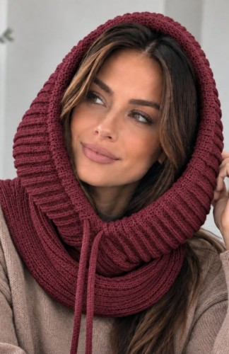 Komin z kapturem balaclava Autumn regulowany wełna polski produkt  - bordowy