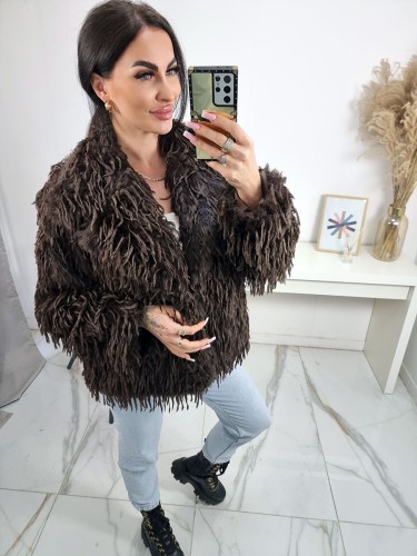 Futro lama piórka Feather zapinane na zatrzaski - czekoladowe brązowe 