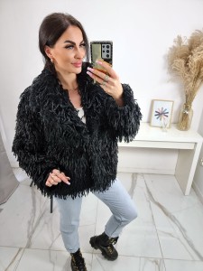 Futro lama piórka Feather zapinane na zatrzaski - czarne