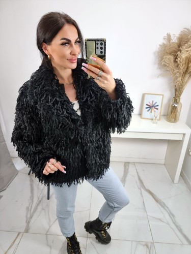 Futro lama piórka Feather zapinane na zatrzaski - czarne