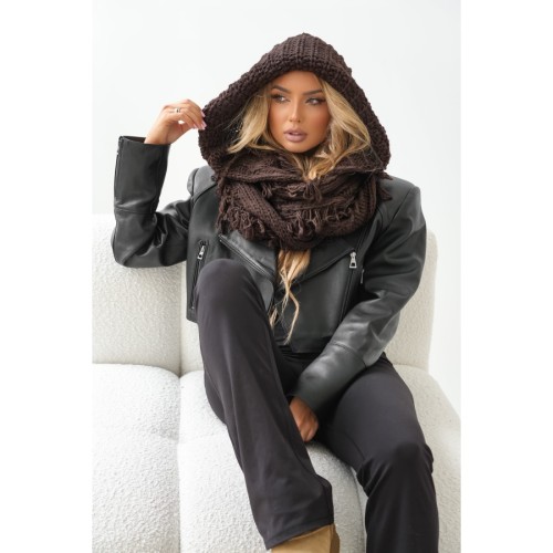 Czapkoszal balaclava z guzikiem Lipo polski producent J&K premium - gorzka czekolada brąz